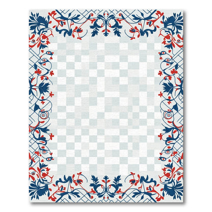 Crimson Blue Vine Scrollwork Border Rug
