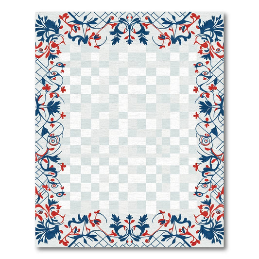 Crimson Blue Vine Scrollwork Border Rug