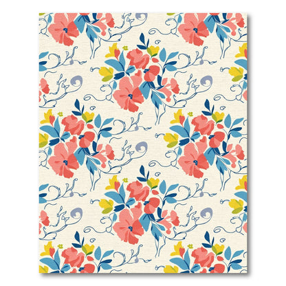 Coral Yellow Blue Floral Vine Rug