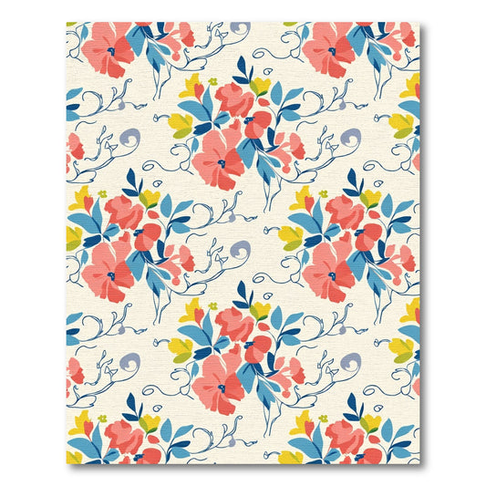 Coral Yellow Blue Floral Vine Rug