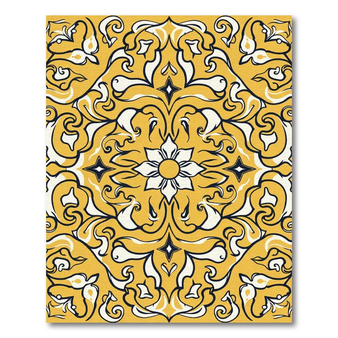 Golden Ochre Floral Swirl Medallion Rug