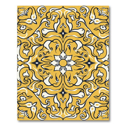 Golden Ochre Floral Swirl Medallion Rug