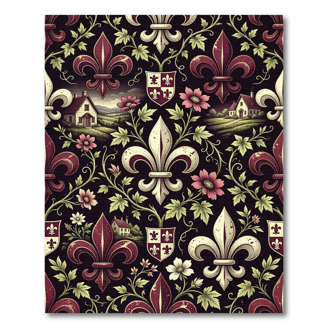Regal Fleur-de-lis Village Floral Rug