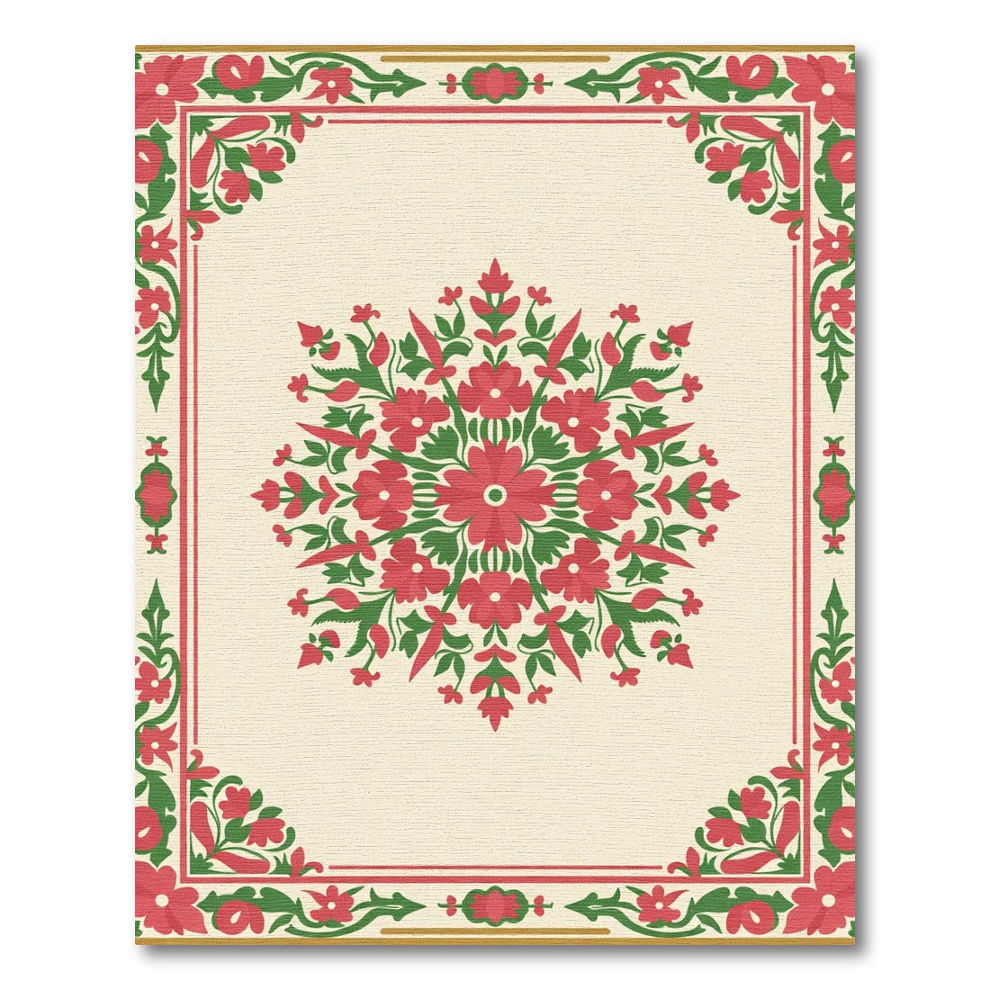 Crimson Floral Bordered Medallion Rug