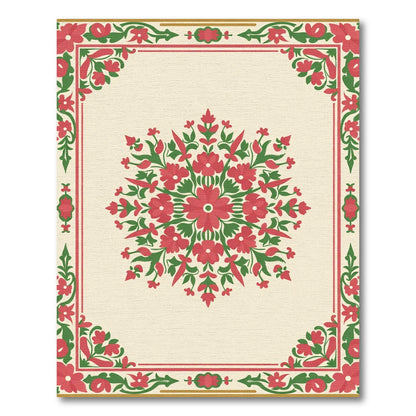 Crimson Floral Bordered Medallion Rug