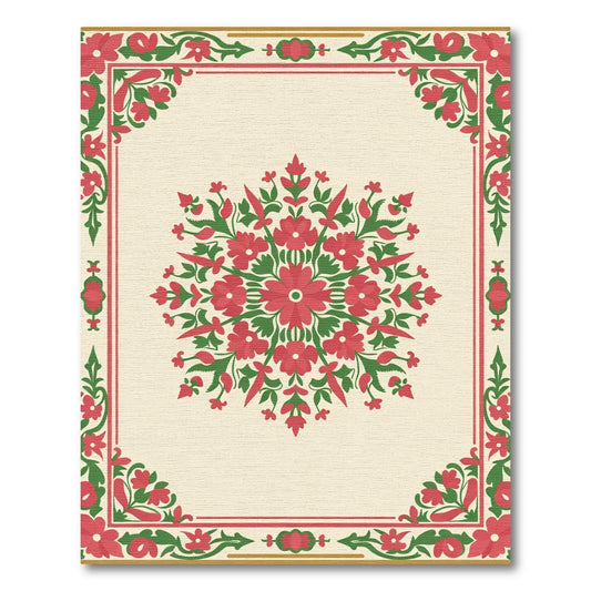 Crimson Floral Bordered Medallion Rug
