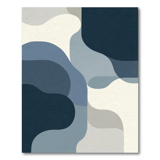 Deep Blue Abstract Wavy Curves Rug