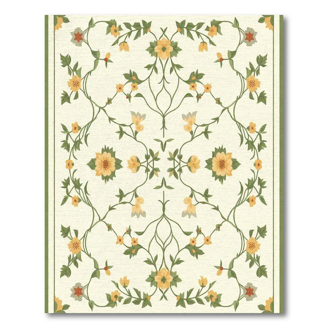 Cream Yellow Floral Vine Medallion Rug
