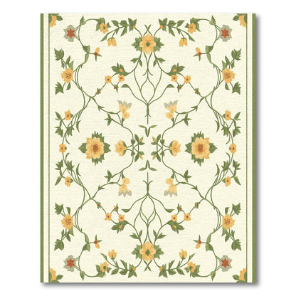 Cream Yellow Floral Vine Medallion Rug