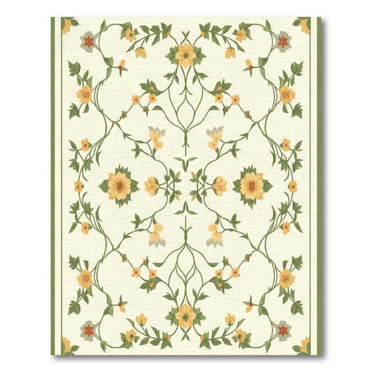 Cream Yellow Floral Vine Medallion Rug
