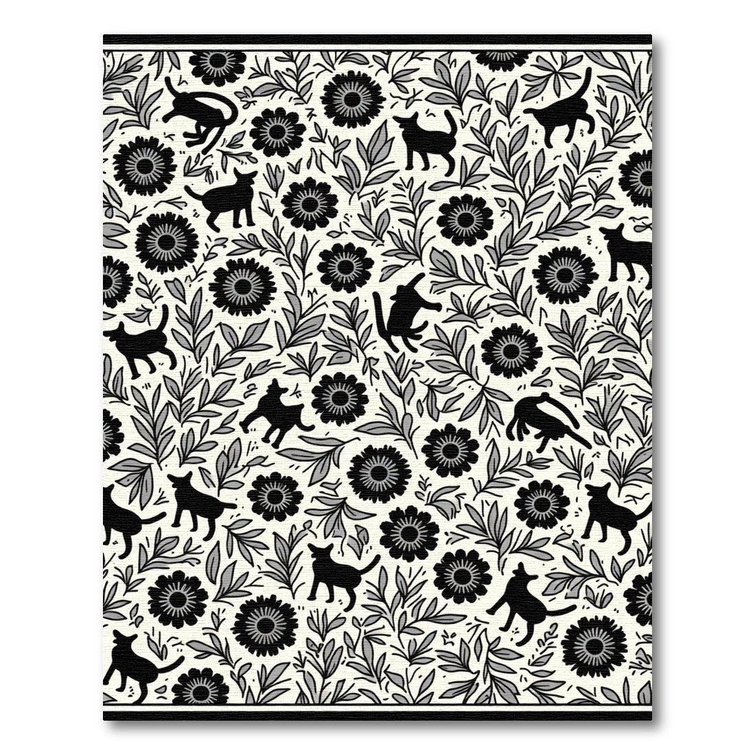 Whimsical Black Cats Floral Garden Rug