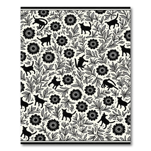 Whimsical Black Cats Floral Garden Rug
