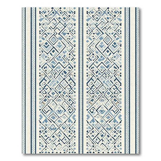 Indigo Blue Geometric Diamond Stripe Rug