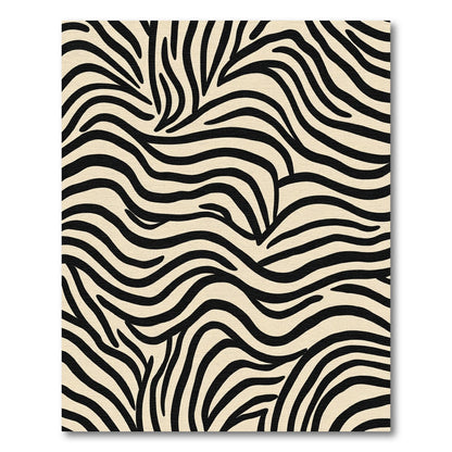 Cream And Black Abstract Stripe Rug