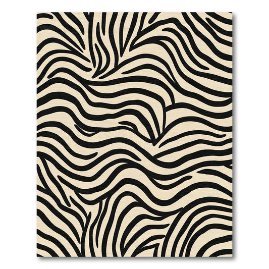 Cream And Black Abstract Stripe Rug