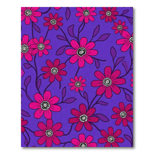 Vibrant Pink Flowers on Purple Background Rug