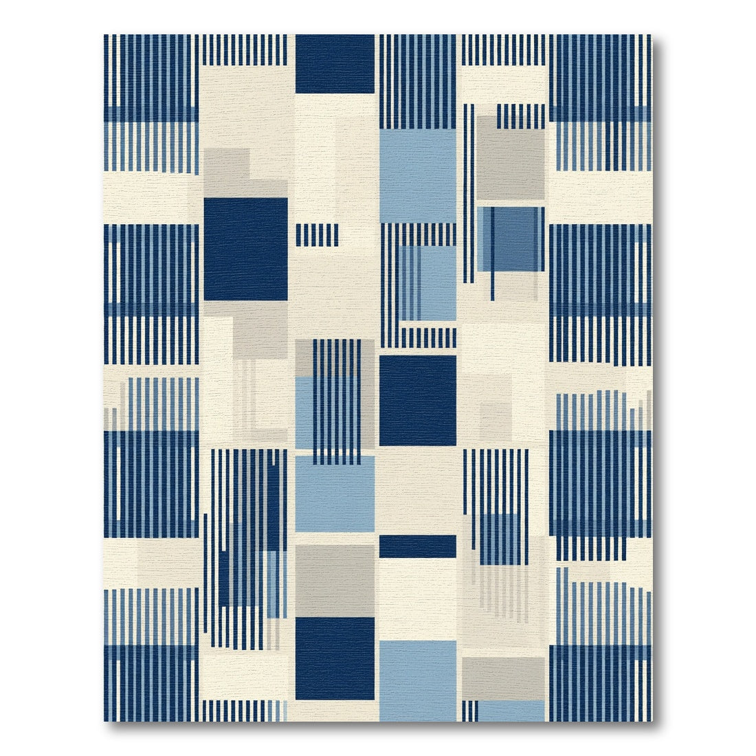 Navy Blue Geometric Block Stripe Rug