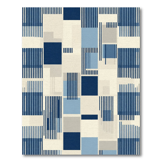Navy Blue Geometric Block Stripe Rug