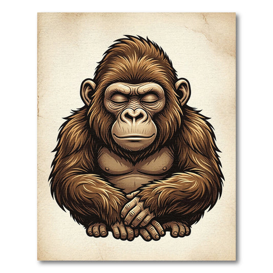 Meditative Brown Gorilla Zen Portrait Rug