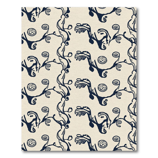 Dark Blue Swirling Branches Abstract Rug