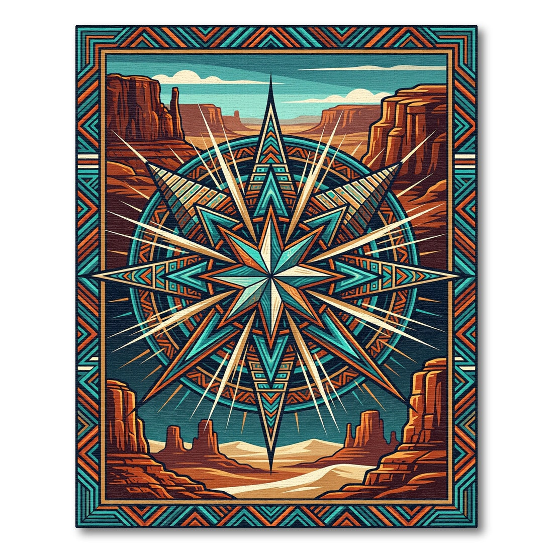 Earthy Geometric Compass Southwestern Canyonscape Rug