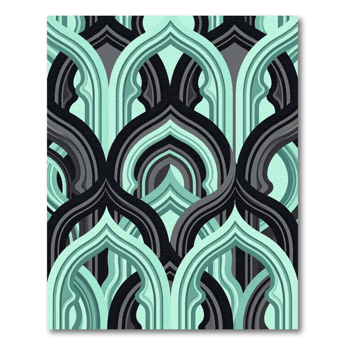 Mint Teal and Charcoal Interlocking Arch Rug