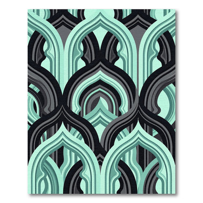 Mint Teal and Charcoal Interlocking Arch Rug