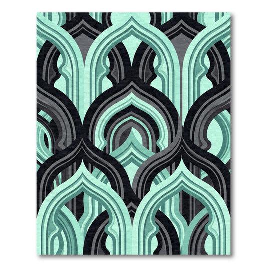 Mint Teal and Charcoal Interlocking Arch Rug
