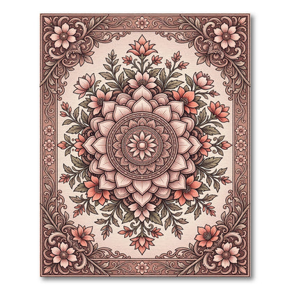 Elegant Blush Floral Mandala Art Rug