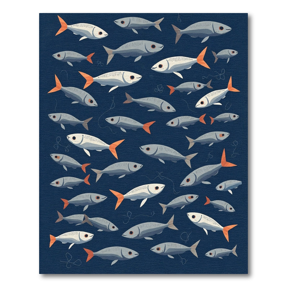 School of Silver Fish Orange Fins Rug
