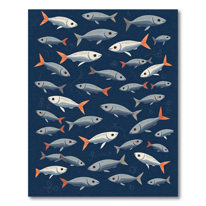 School of Silver Fish Orange Fins Rug