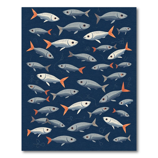 School of Silver Fish Orange Fins Rug
