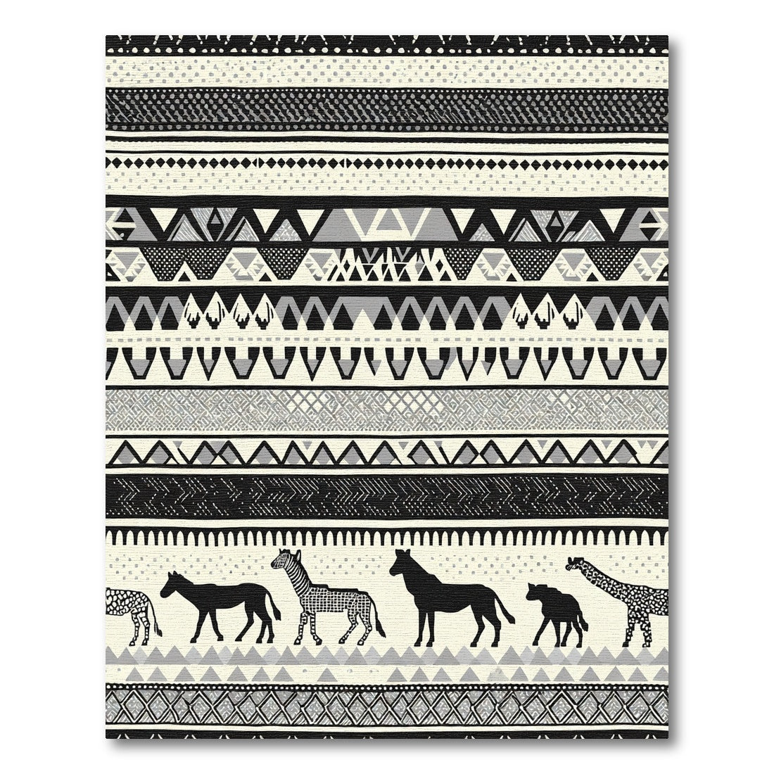 Monochromatic Tribal Animal Geometric Rug