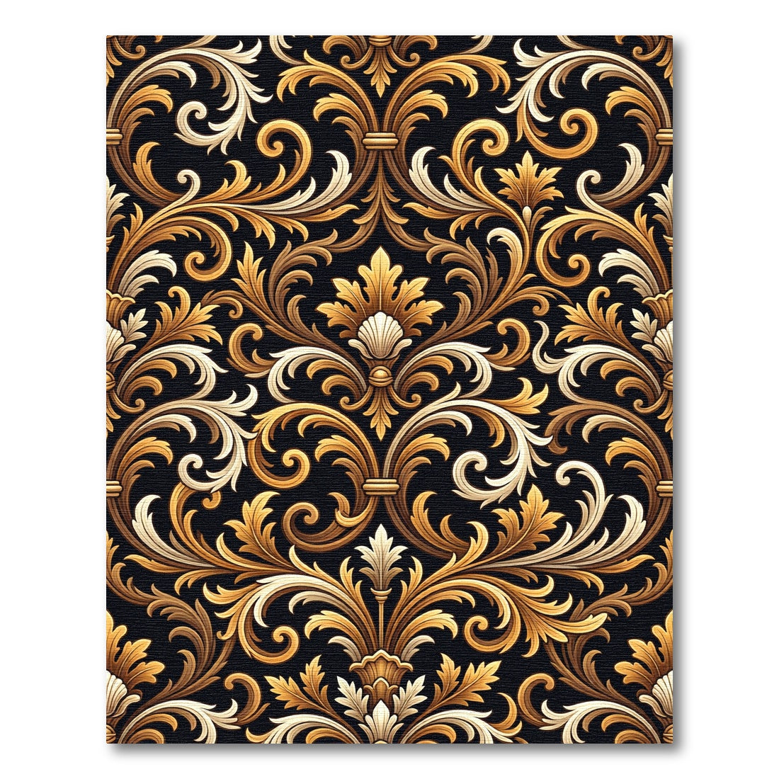 Opulent Gold Scrollwork Black Background Rug