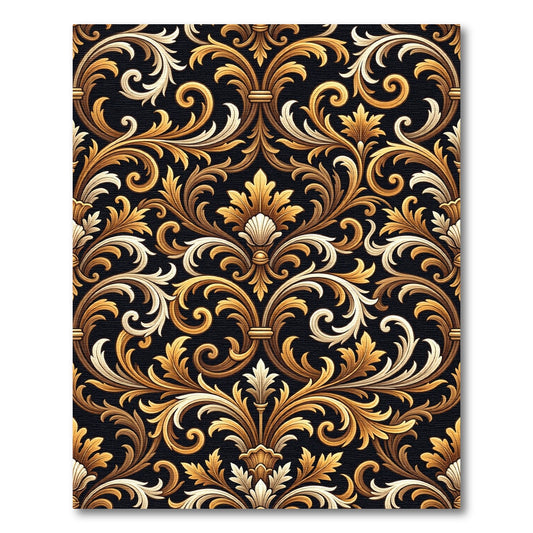 Opulent Gold Scrollwork Black Background Rug