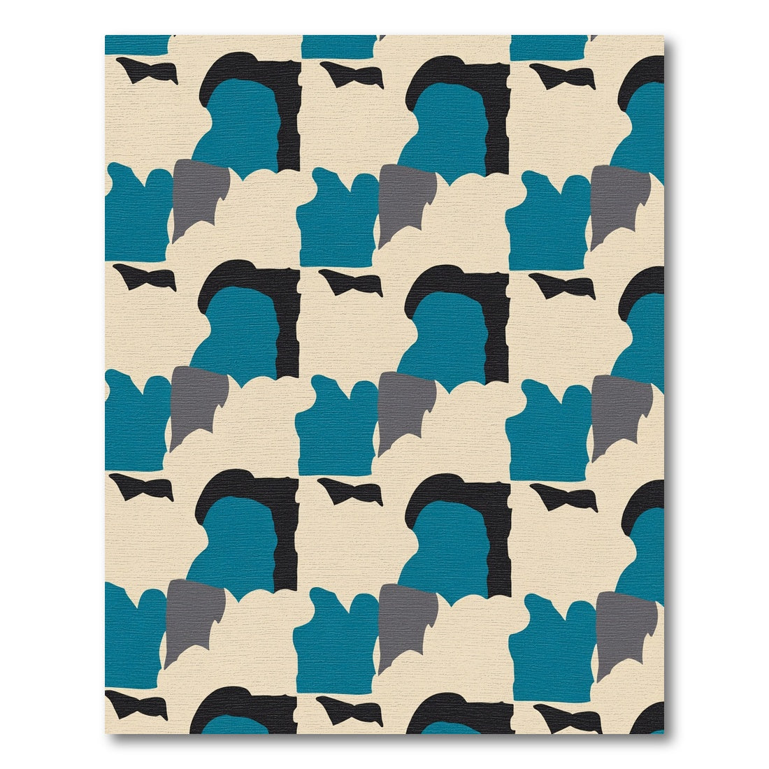 Abstract Teal Black Cream Geometric Overlay Rug