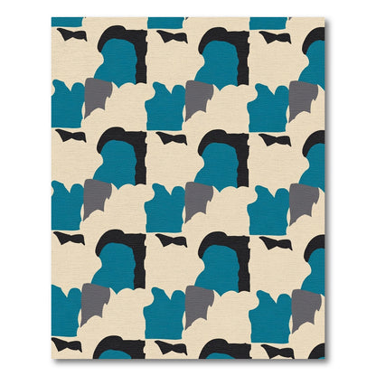 Abstract Teal Black Cream Geometric Overlay Rug