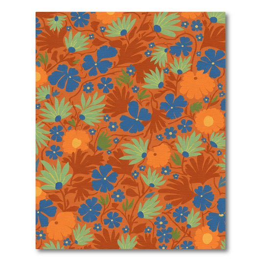 Orange Blue Green Botanical Floral Rug