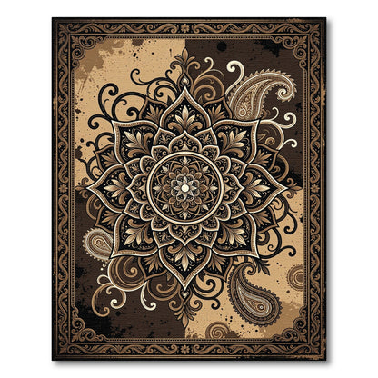 Earthy Brown Floral Mandala Paisley Rug