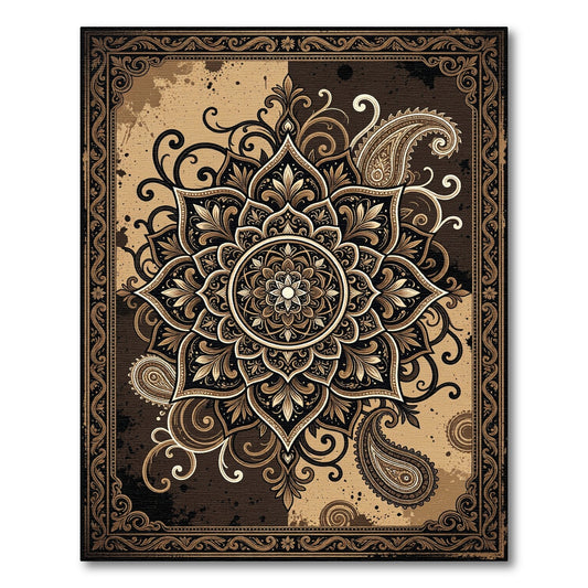 Earthy Brown Floral Mandala Paisley Rug