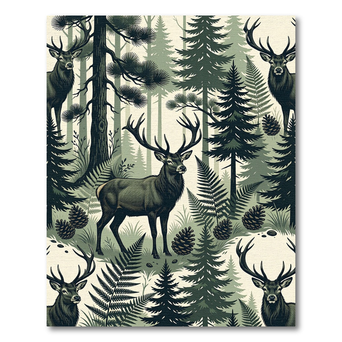 Earthy Forest Deer Woodland Pine Rug
