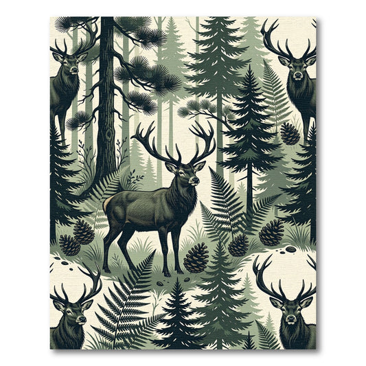 Earthy Forest Deer Woodland Pine Rug