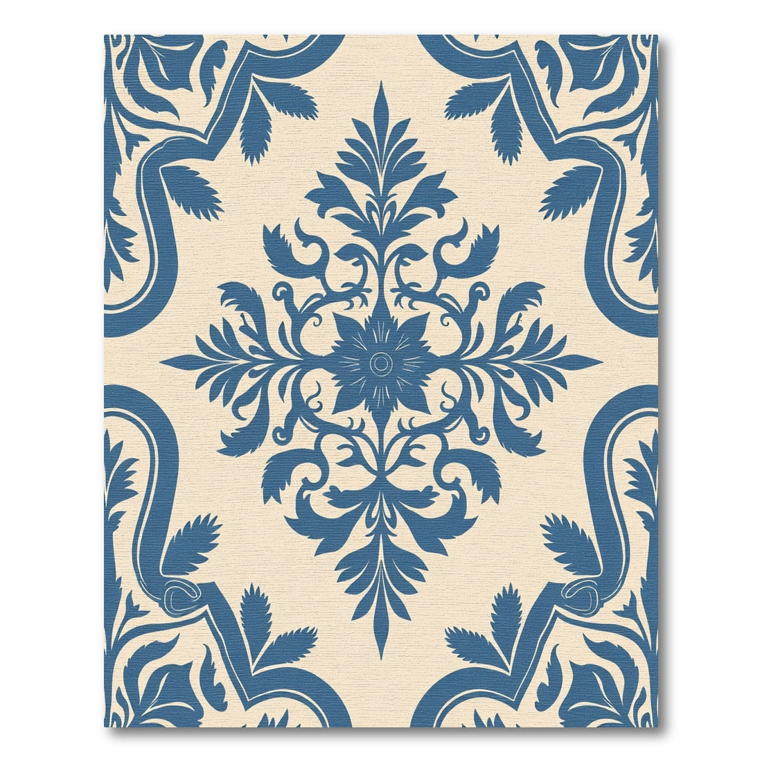 Classic Blue Damask Floral Medallion Rug