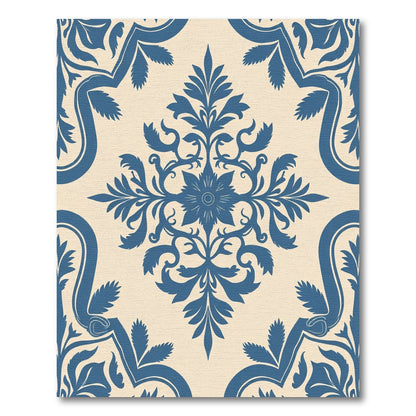 Classic Blue Damask Floral Medallion Rug
