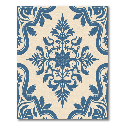 Classic Blue Damask Floral Medallion Rug