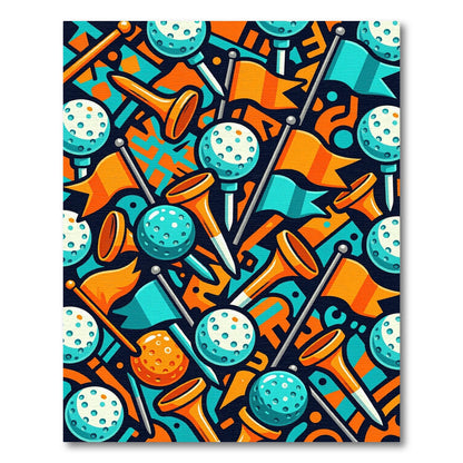 Vibrant Golf Balls Tees Flags Rug