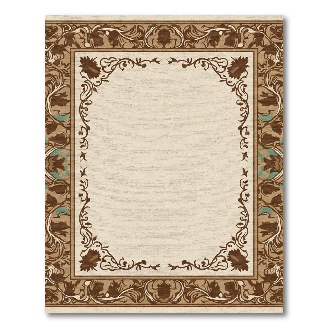 Brown Tan Floral Frame Border Rug