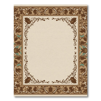 Brown Tan Floral Frame Border Rug