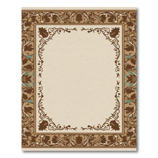 Brown Tan Floral Frame Border Rug