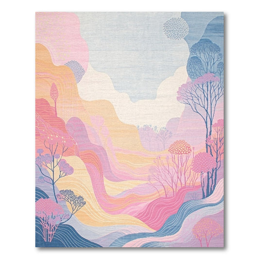 Dreamy Wavy Pastel Mountain Trees Rug
